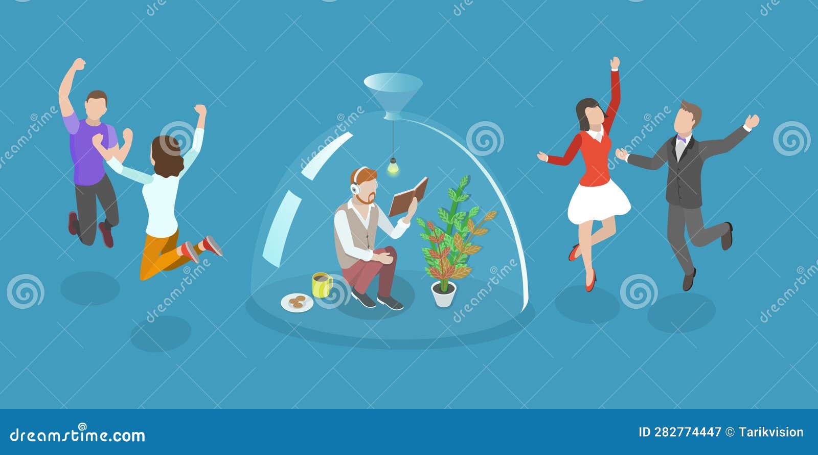3d isometric flat  conceptual  of types of human personality temperament