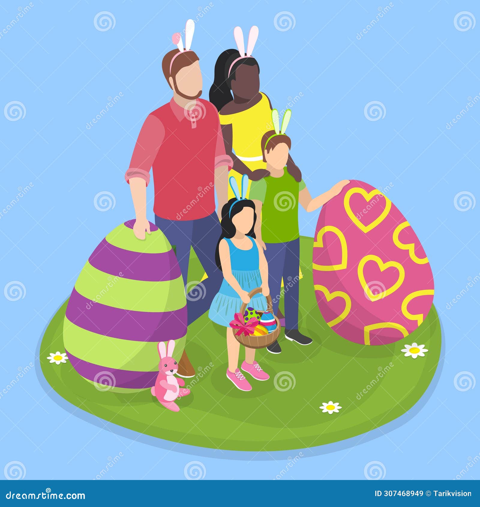 3D Isometric Flat Vector Illustration of Family Easter Celebration