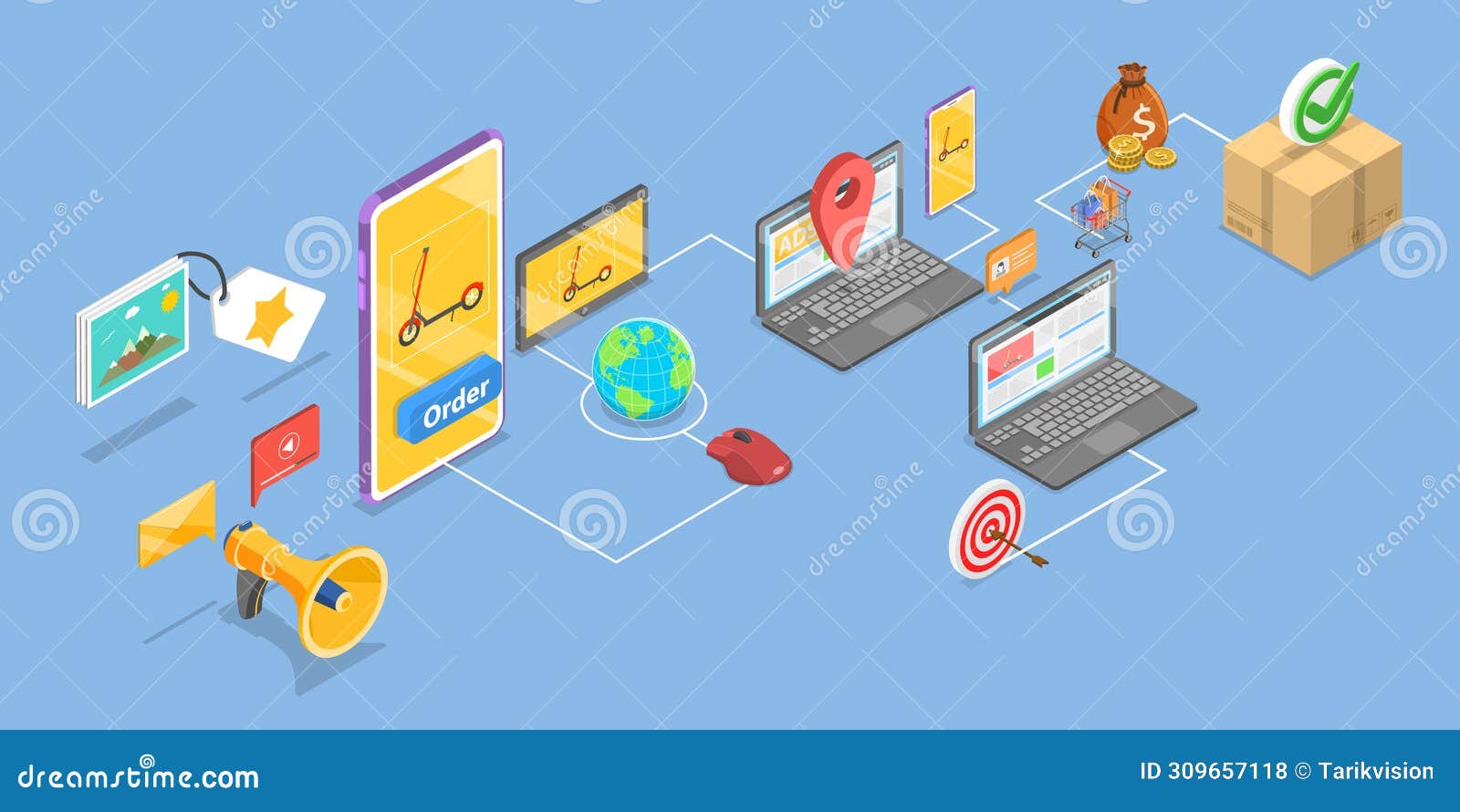 3d isometric flat   of remarketing