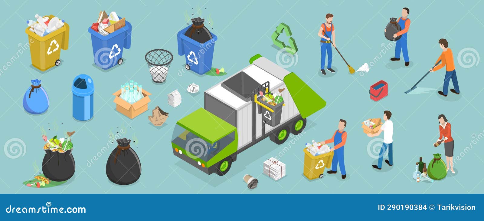 3d isometric flat  set of cleaners characters