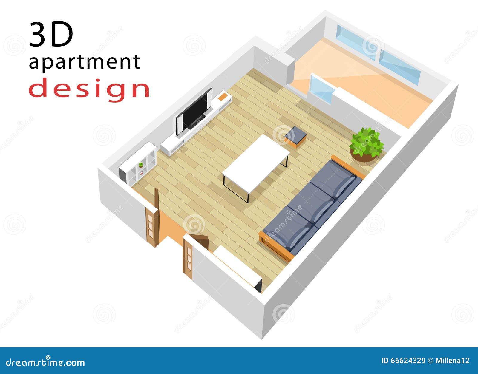 Download 3d Isometric Floor Plan For Apartment. Vector Illustration ...