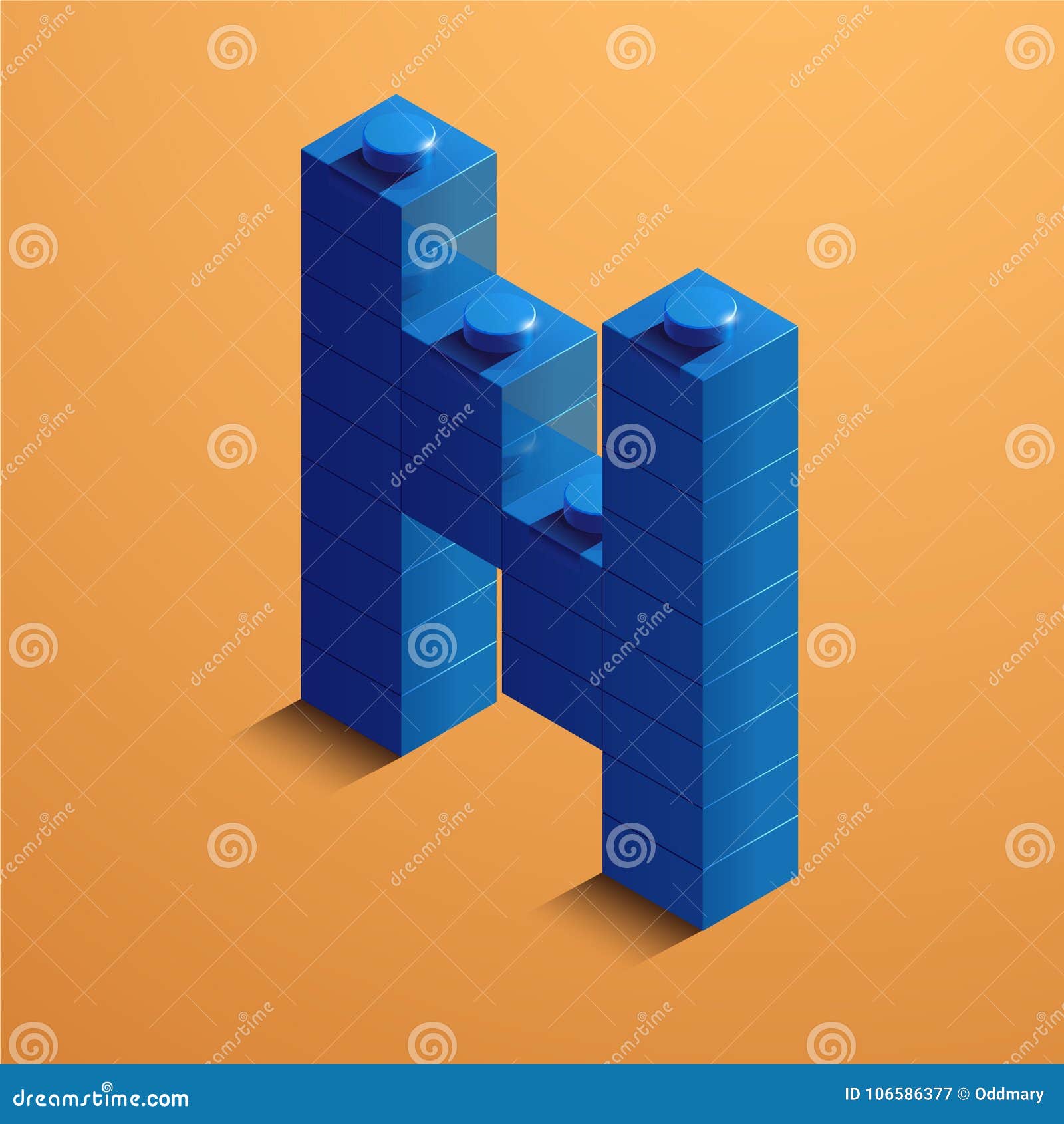 3d isometric letter n of the alphabet. 3d isometric plastic letter from the constructor blocks