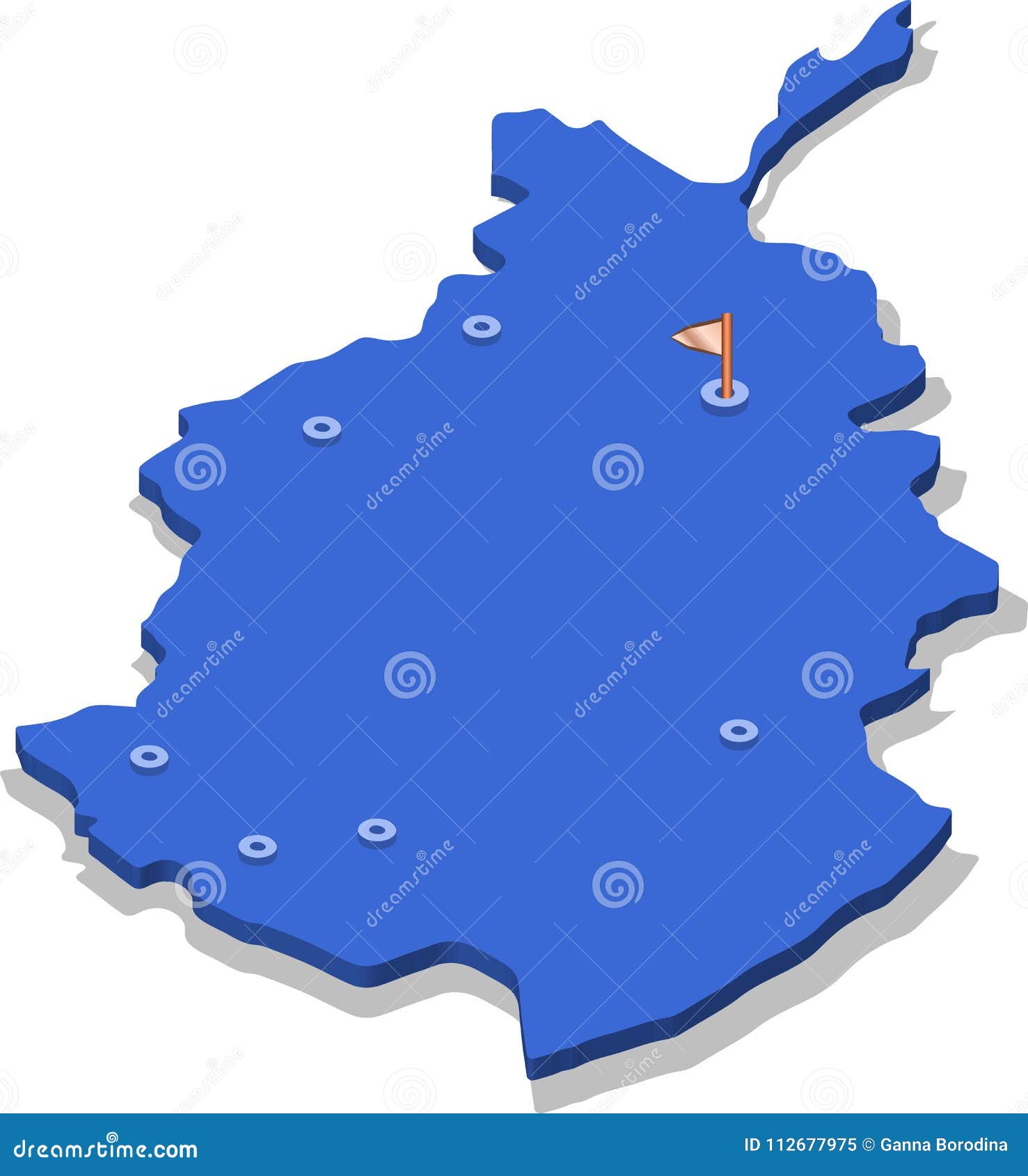 3d isometric view map of afganistan with blue surface and cities.