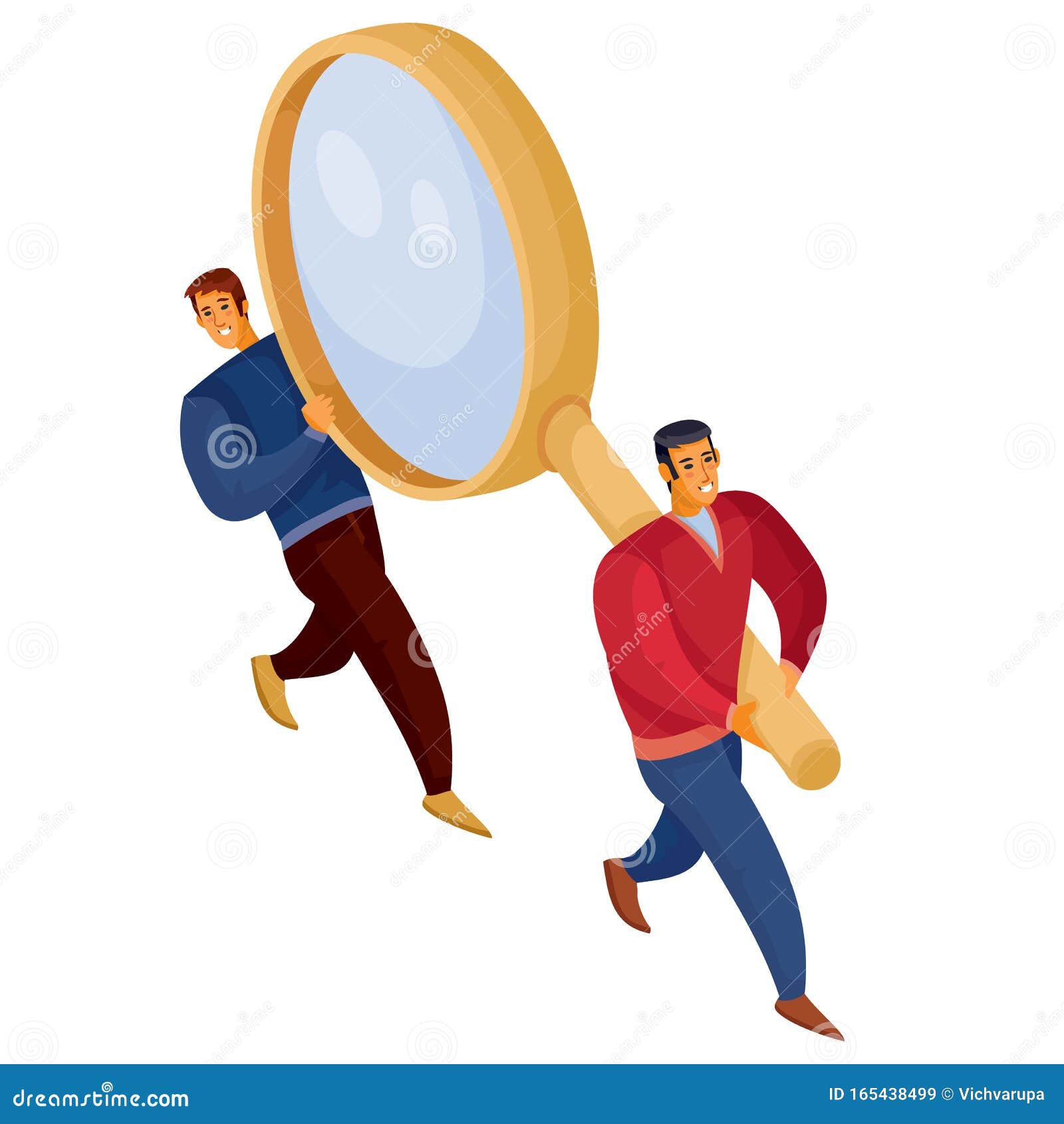 3d Isometry, Two Strong Men Carry a Large Magnifier Together, Isolated ...