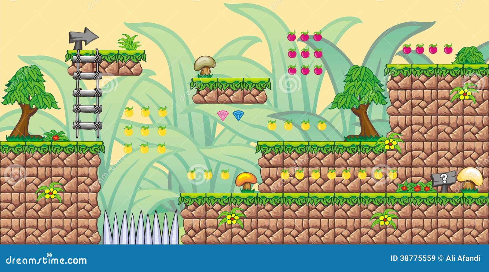 2D Jogo 9 Da Plataforma De Tileset Ilustração Stock - Ilustração