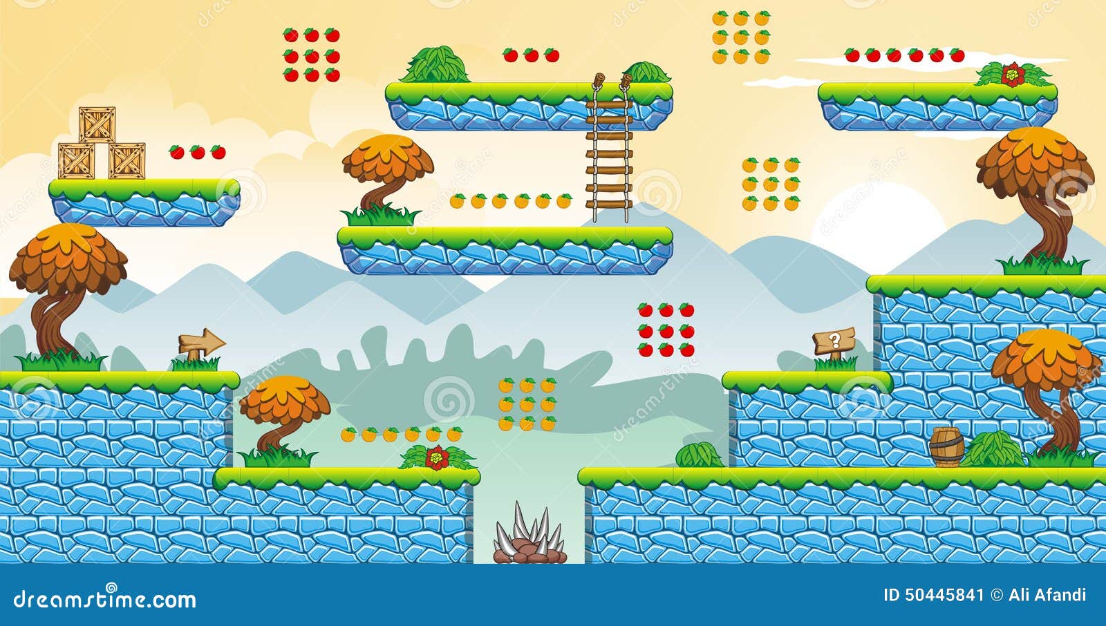 2D Jogo 50 Da Plataforma De Tileset Ilustração do Vetor