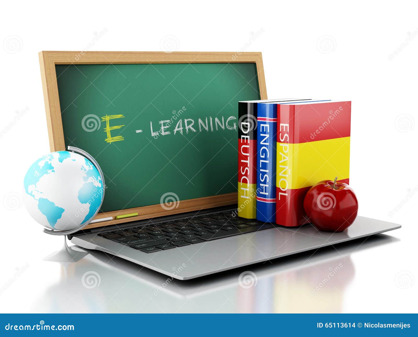 3d Laptop With Chalkboard And Dictionaries. Stock ...