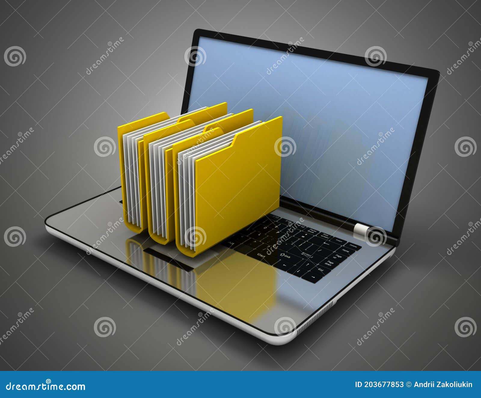 laptop and files concept . 3d 