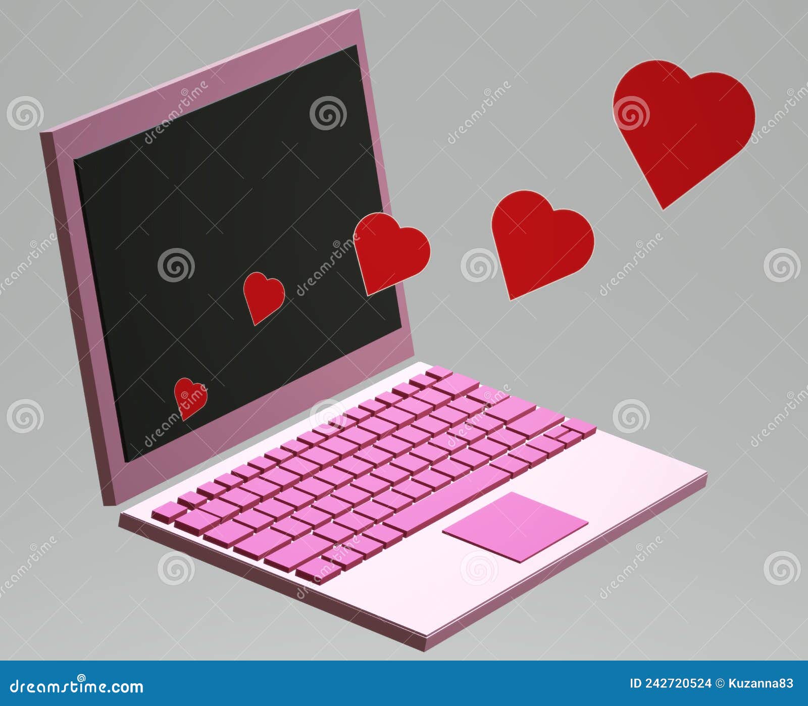 3d Laptop Pink Color with Hearts Stock Photo Illustration of drawing