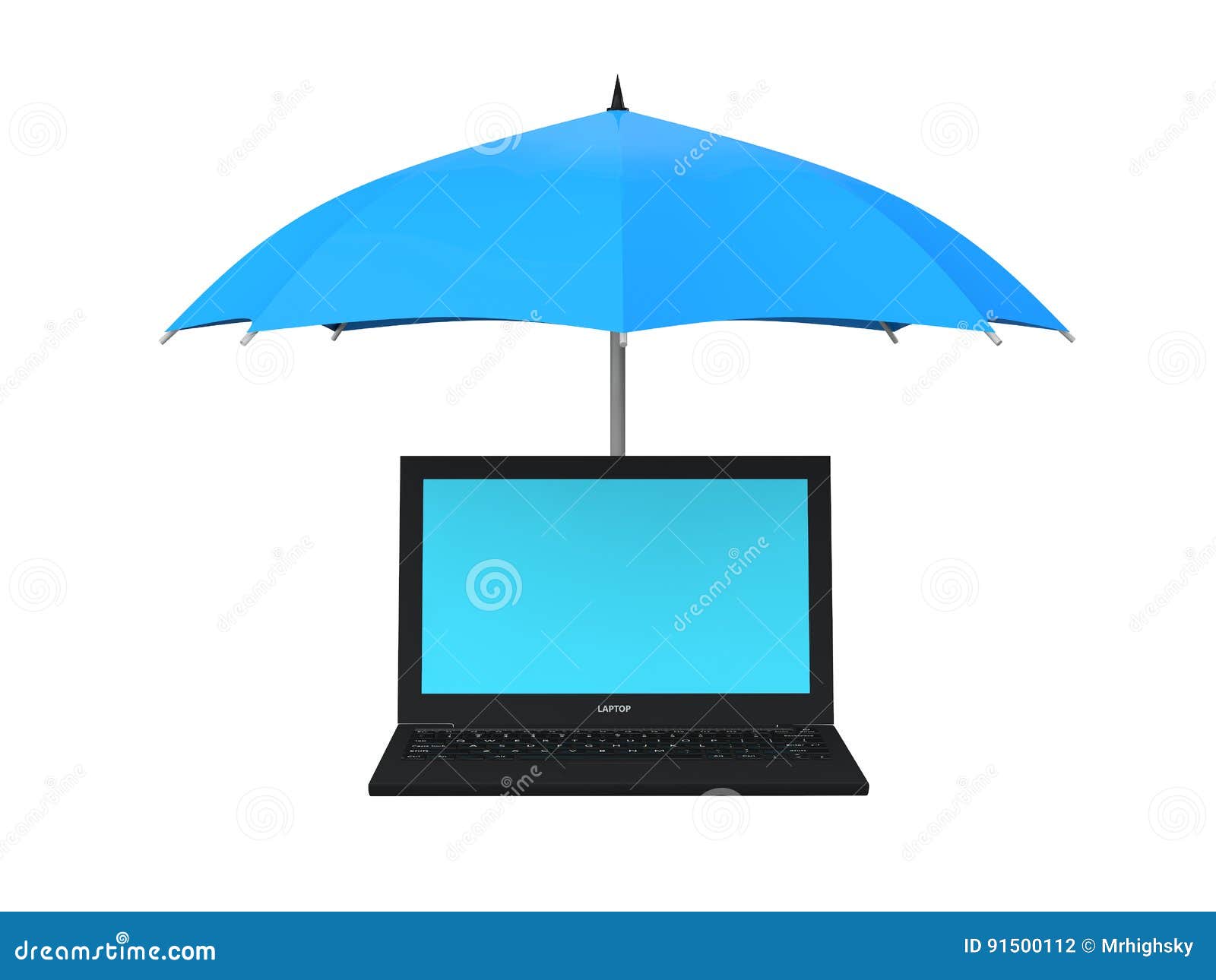 3d laptop under umbrella stock illustration. Illustration of umbrella