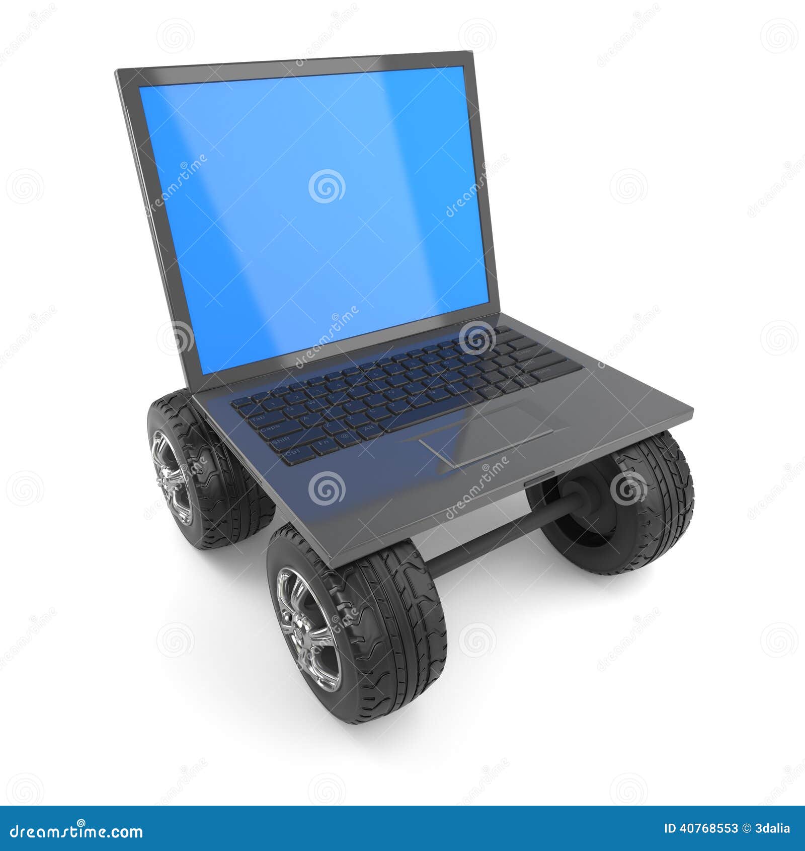 3d Laptop on wheels stock illustration. Illustration of tyres 40768553
