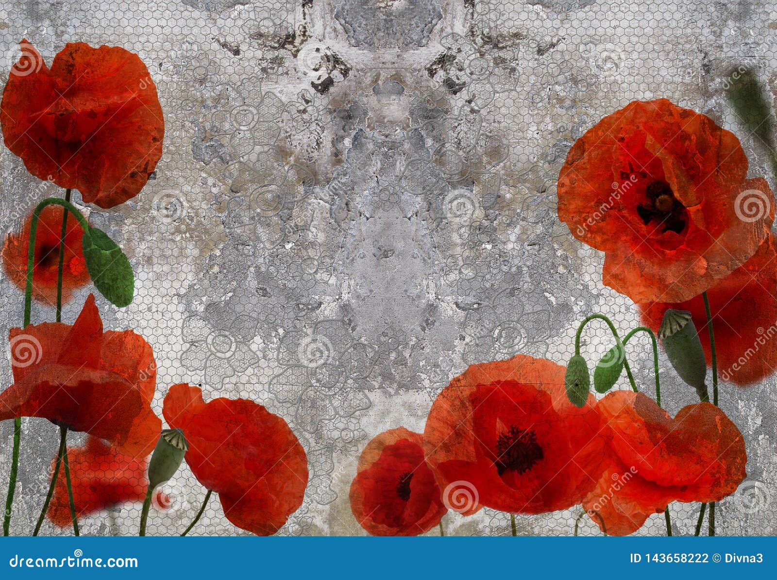 Télécharger gratuitement Images 3d Le Papier Peint Poppys Rouges Sur La Dentelle Mur En Beton A le plus cool salutations