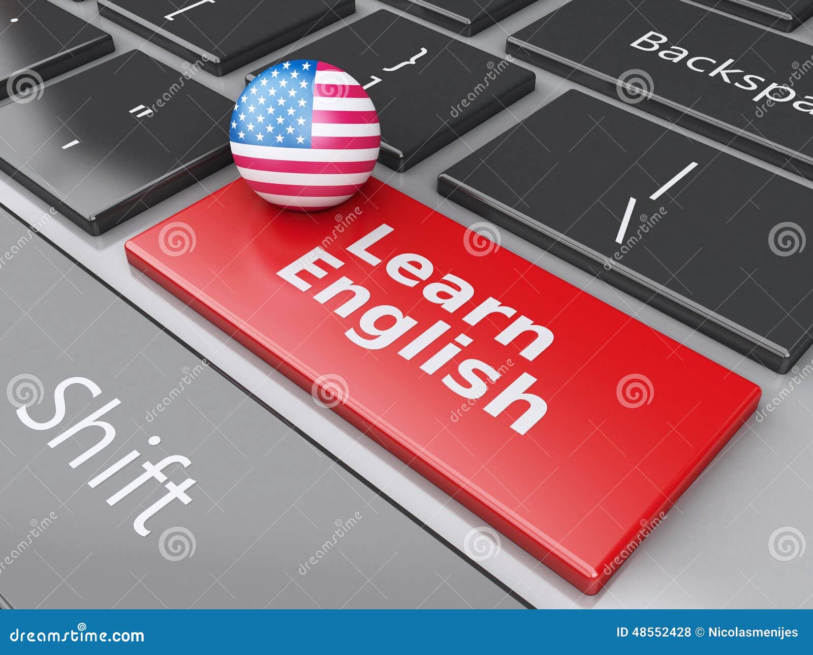 3d Learn English On Computer Keyboard. Education Concept Stock