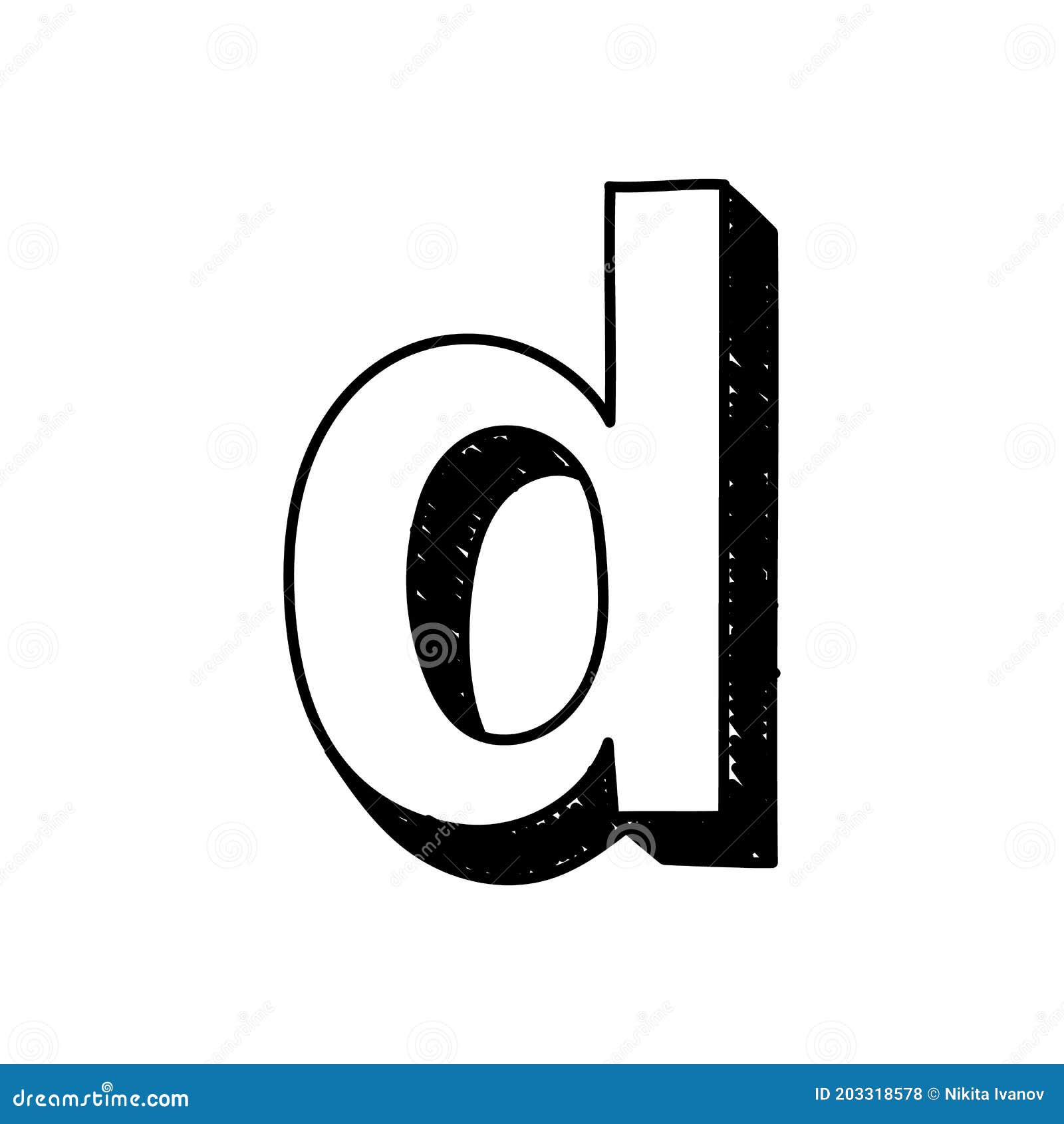 D Letter Hand-drawn Symbol. Vector Illustration Of A Small English
