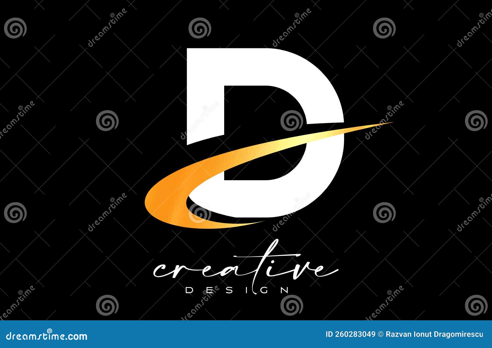 D Letter Logo Design with Creative Golden Swoosh. Letter D Initial Icon