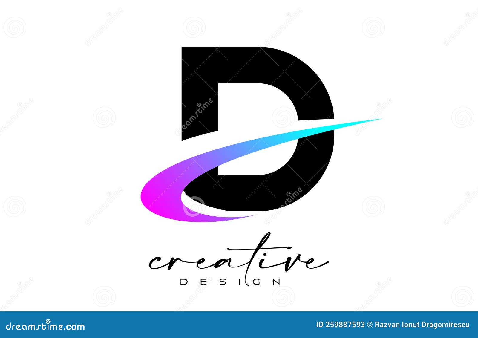 D Letter Logo Design with Creative Purple Blue Swoosh. Letter D Initial ...