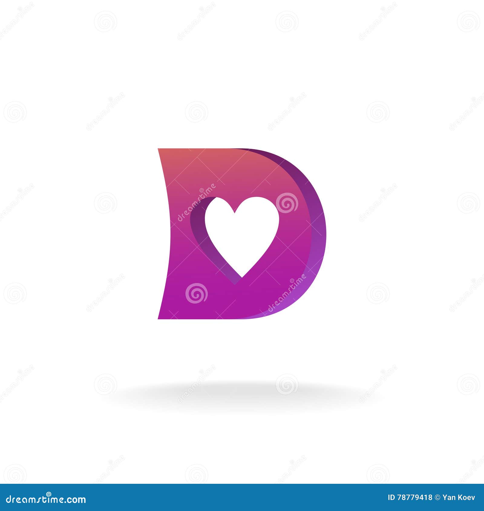 D Letter Logo Template. Violet and Purple Colors with Heart-shaped ...
