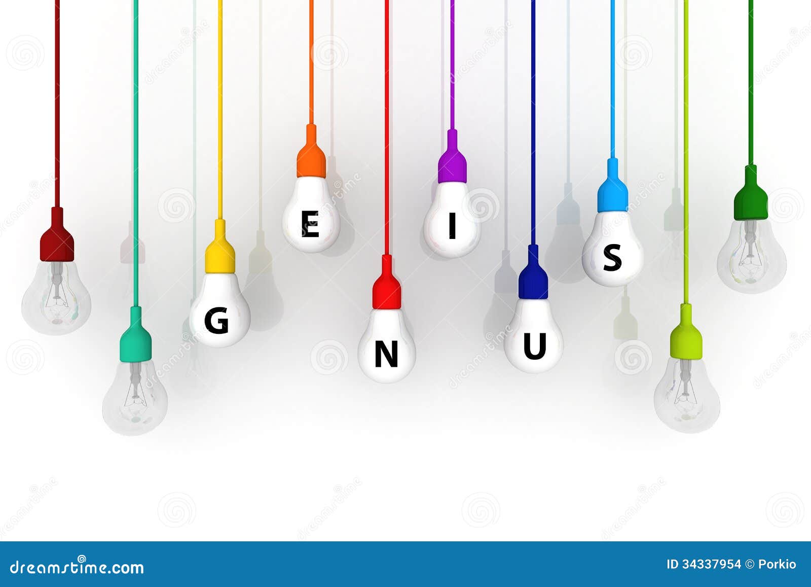 3D Light Bulb Colorful Genius Concept on White Background Stock