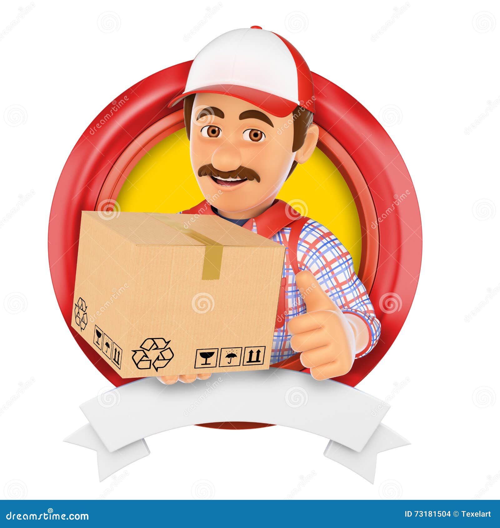 Courier Service Concept.  Banner With Delivery Guys Handing A Box On