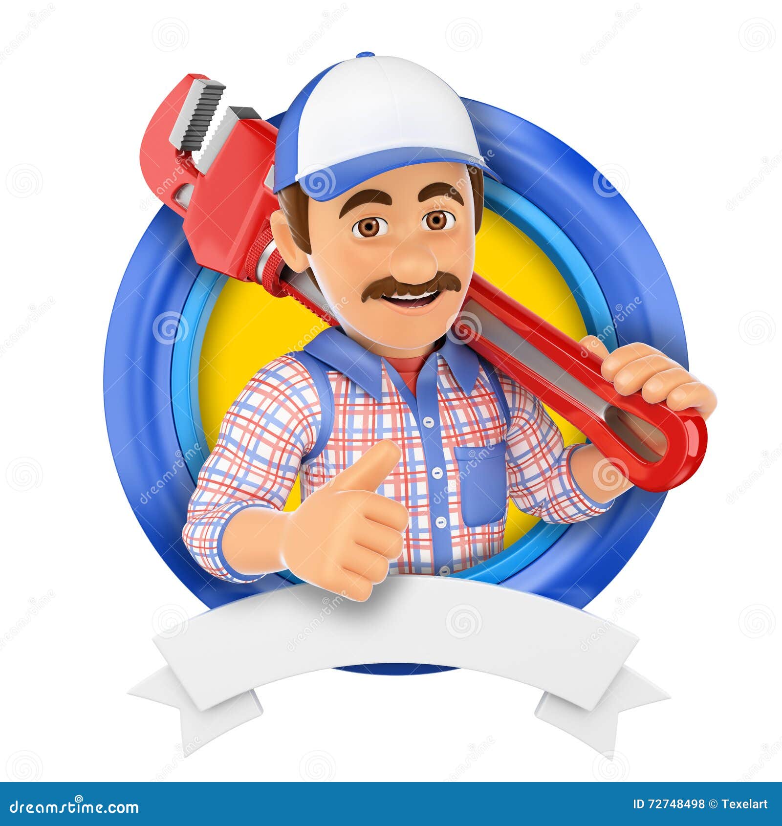 3D Logo. Plumber with Pipe Wrench Stock Illustration - Illustration of