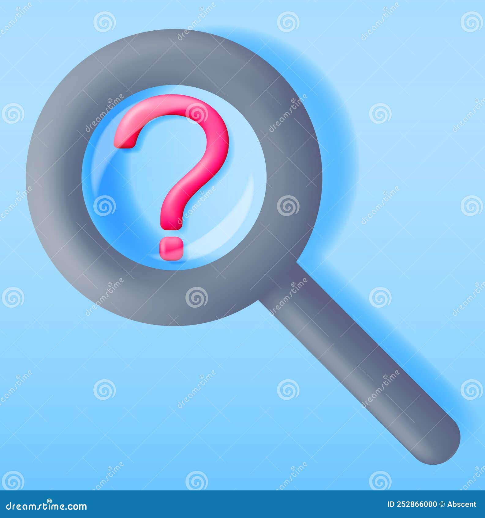 3D Magnifying Glass and Question Mark Isolated Stock Vector