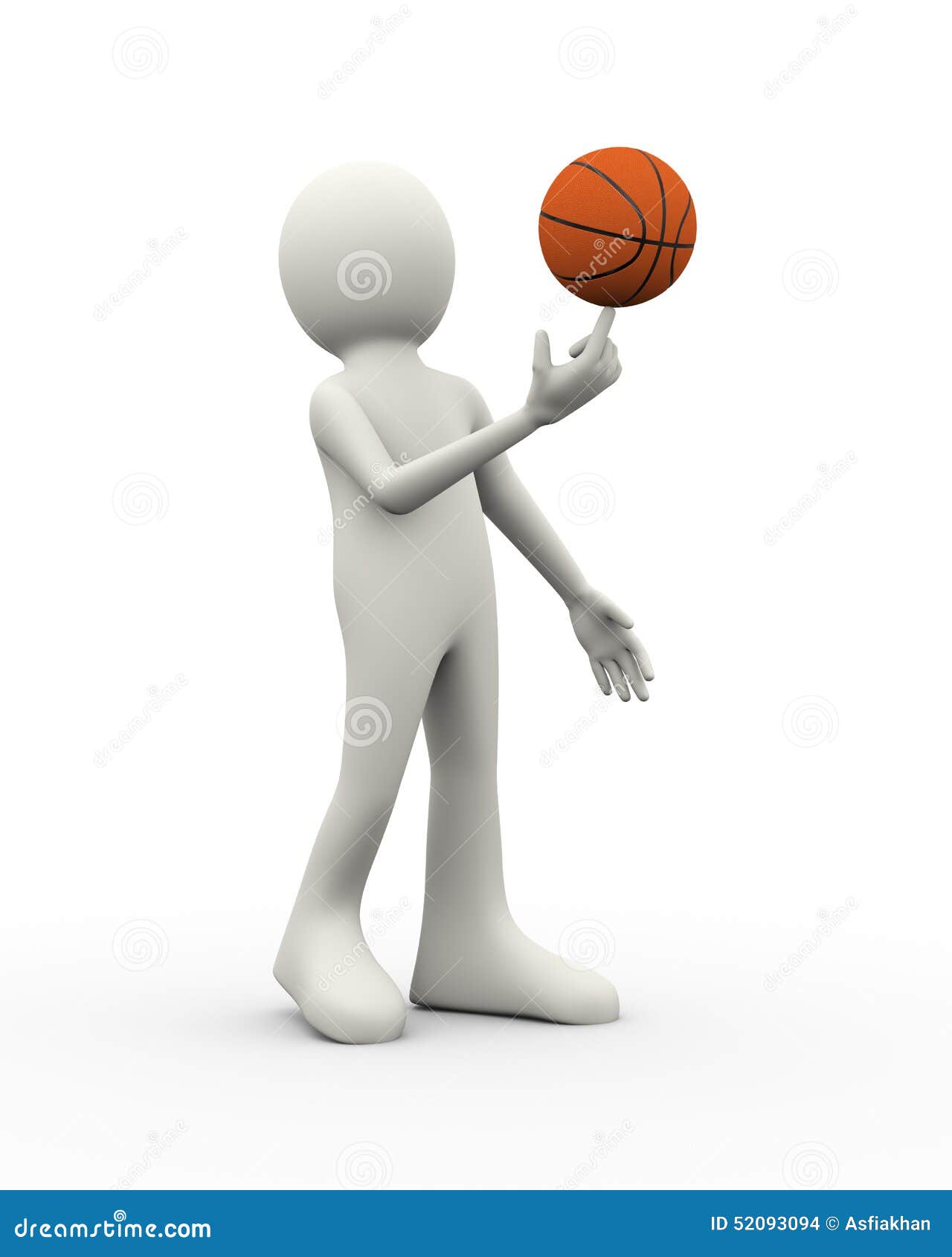 3d Man Balanced Spinning Basketball Stock Illustration
