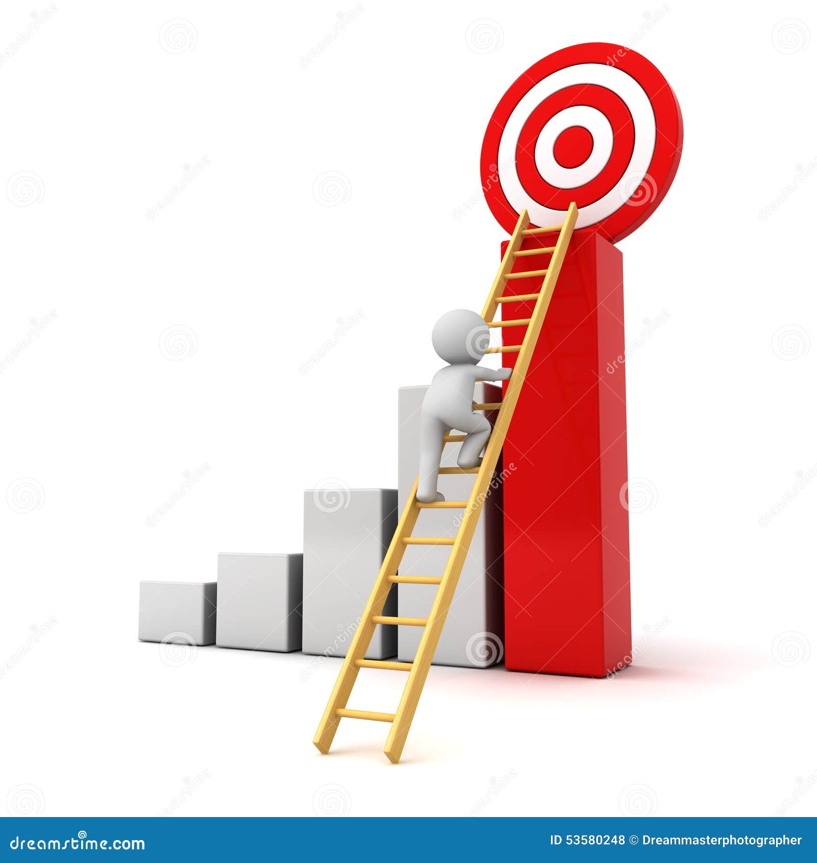 3D Man Climbing Ladder To Goal Target on Top of Successful Graph Stock Illustration - Illustration conceptual, path: 53580248