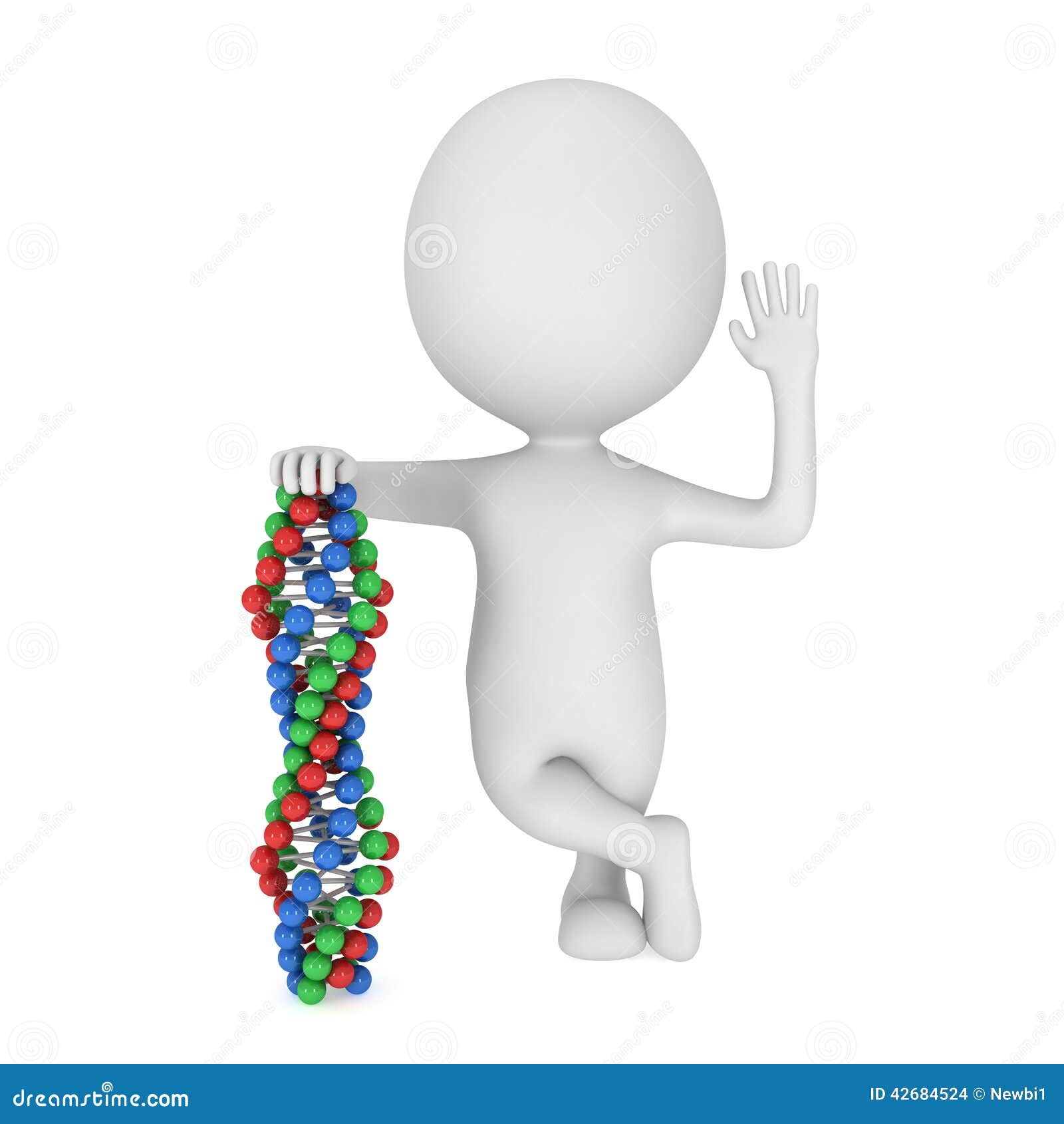 3D man with DNA chain on white. 3D render. Medicine healthcare genome concept