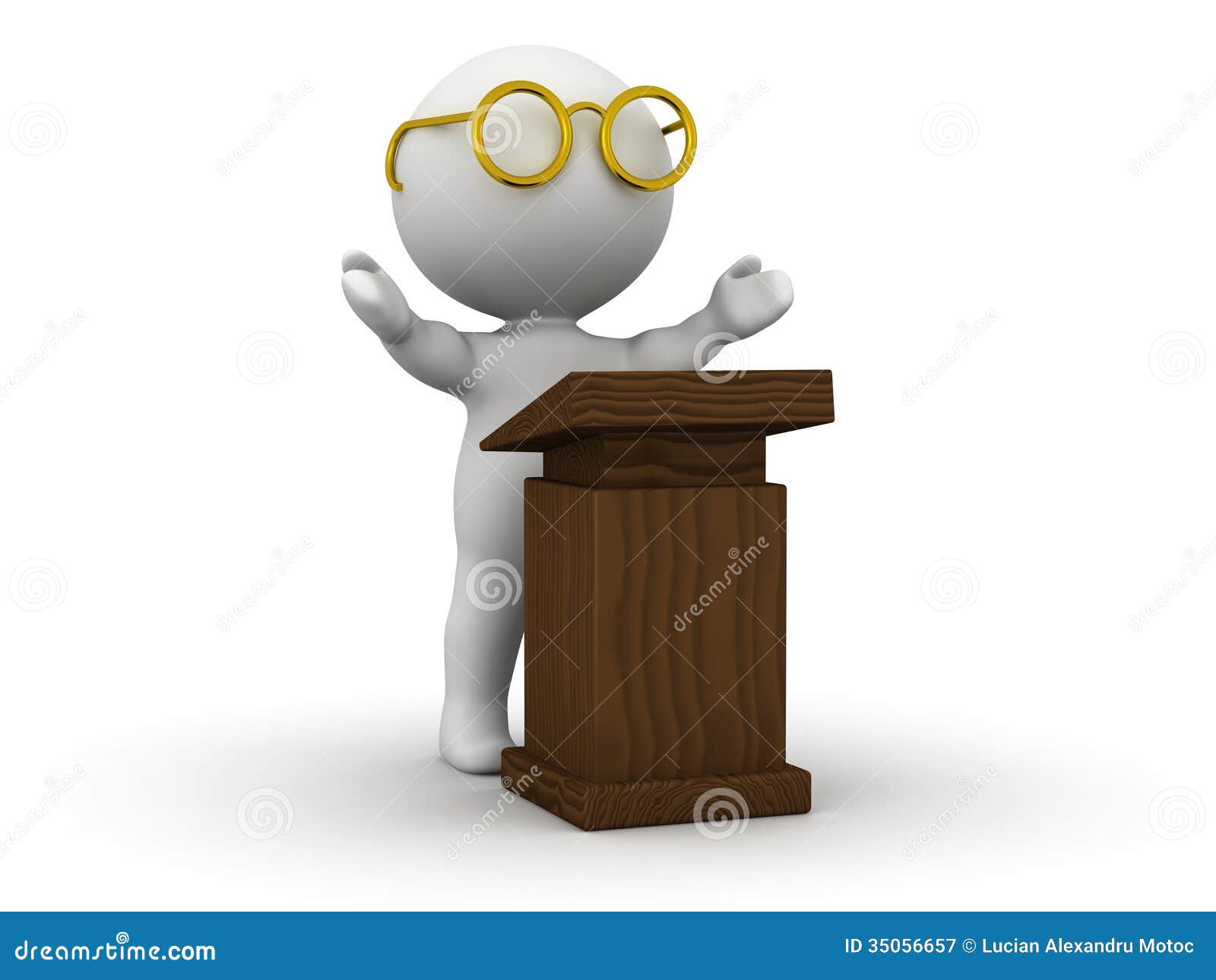 3D Man Giving Speech with Lectern Stock Illustration - Illustration of