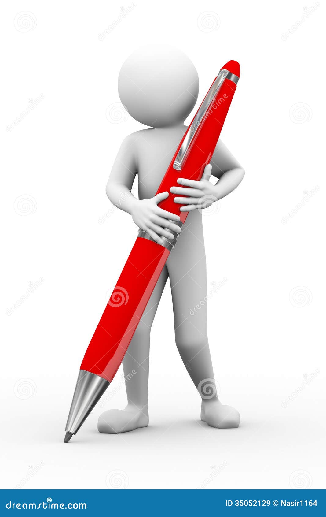 3d Man Holding Big Pen Illustration Royalty Free Stock Images - Image