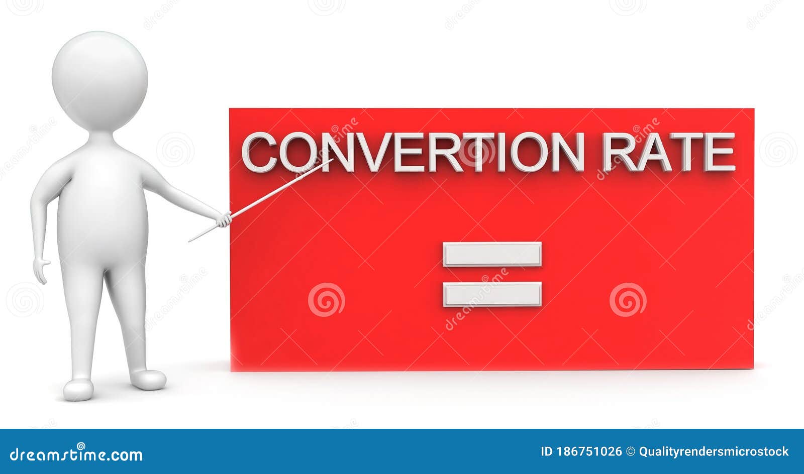 3d man presenting converstion rate box concept