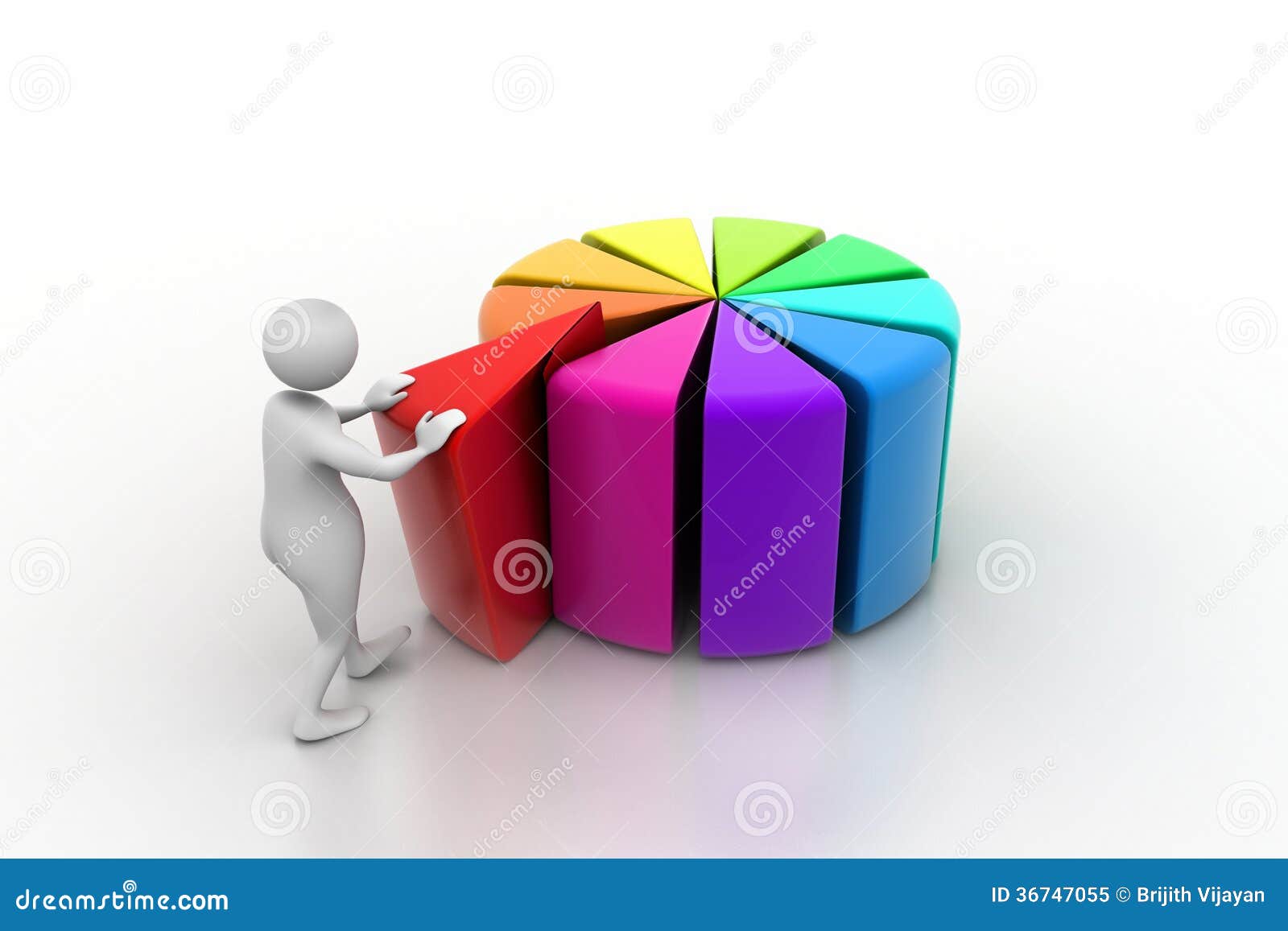3d Man Pushing Red Peace of Pie Chart Stock Illustration Illustration