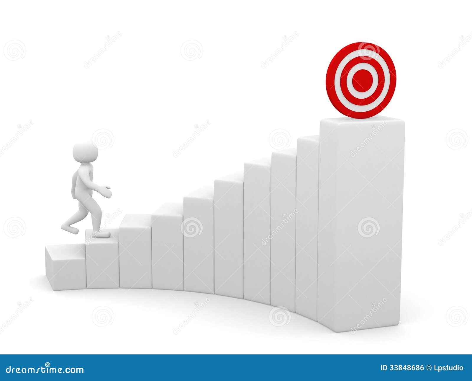 3d Man Running To the Target on Top of the Stairs Stock Illustration - Illustration aiming, 33848686