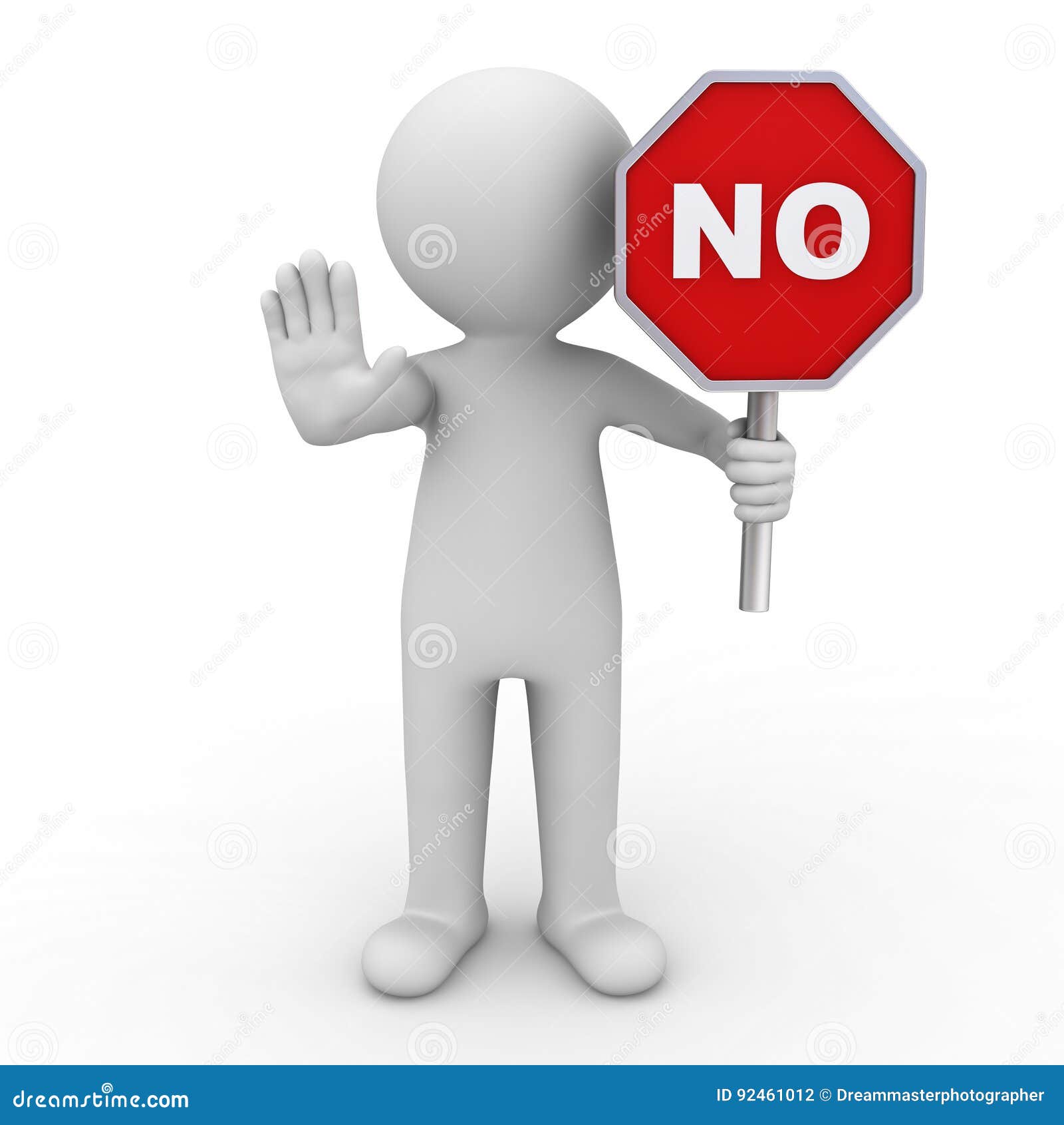 3d Man Showing Stop Gesture and Holding No Sign Stock Illustration