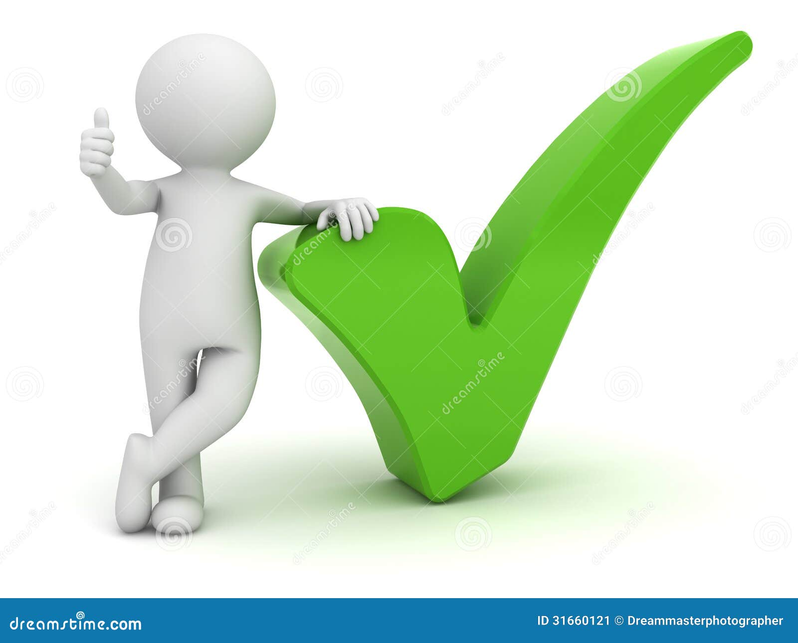 3d man showing thumbs up with green check mark over white