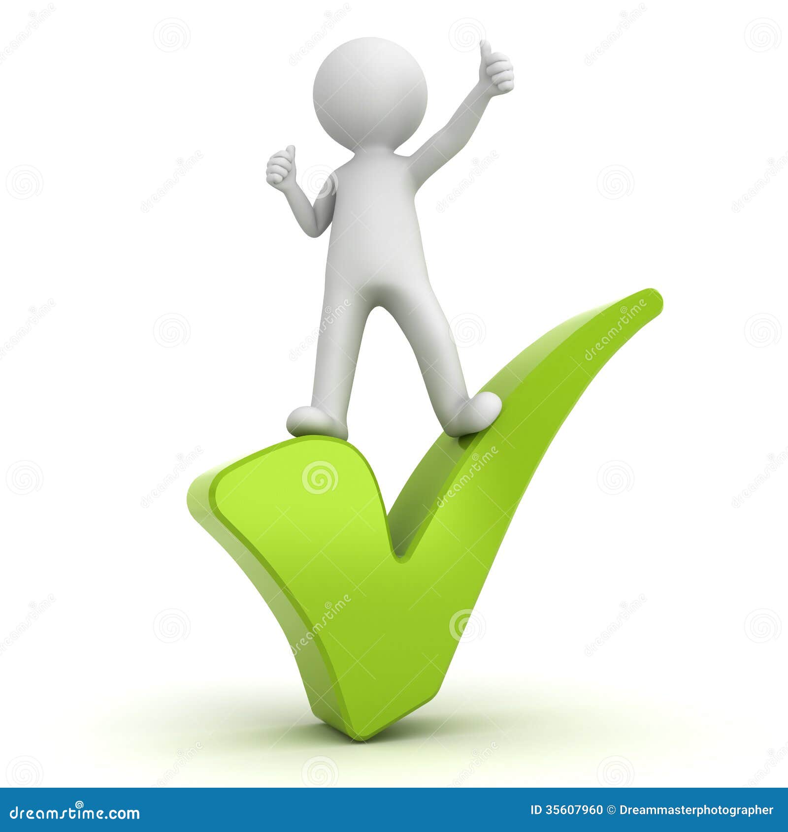 3d man showing thumbs up on green check mark over white