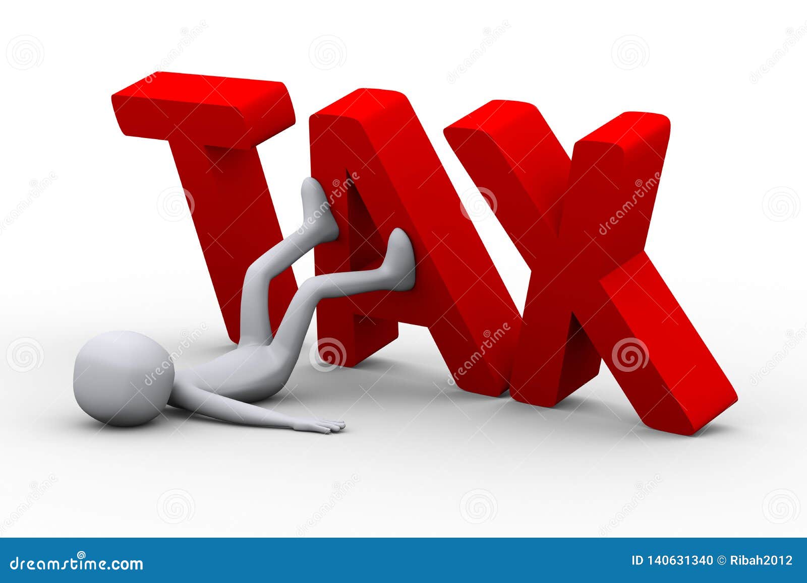 3d Man Stopping Pushing Word Tax Stock Illustration Illustration of