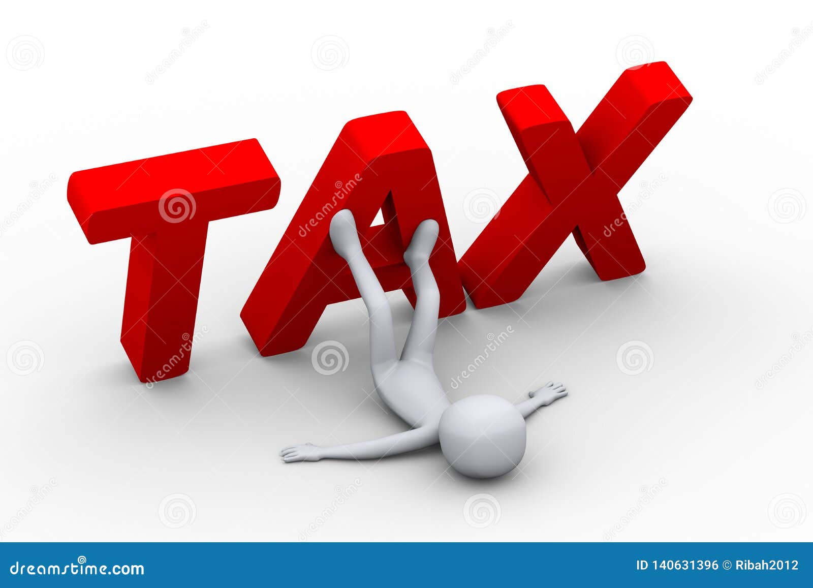 3d Man Stopping Word Tax from Falling Stock Illustration Illustration