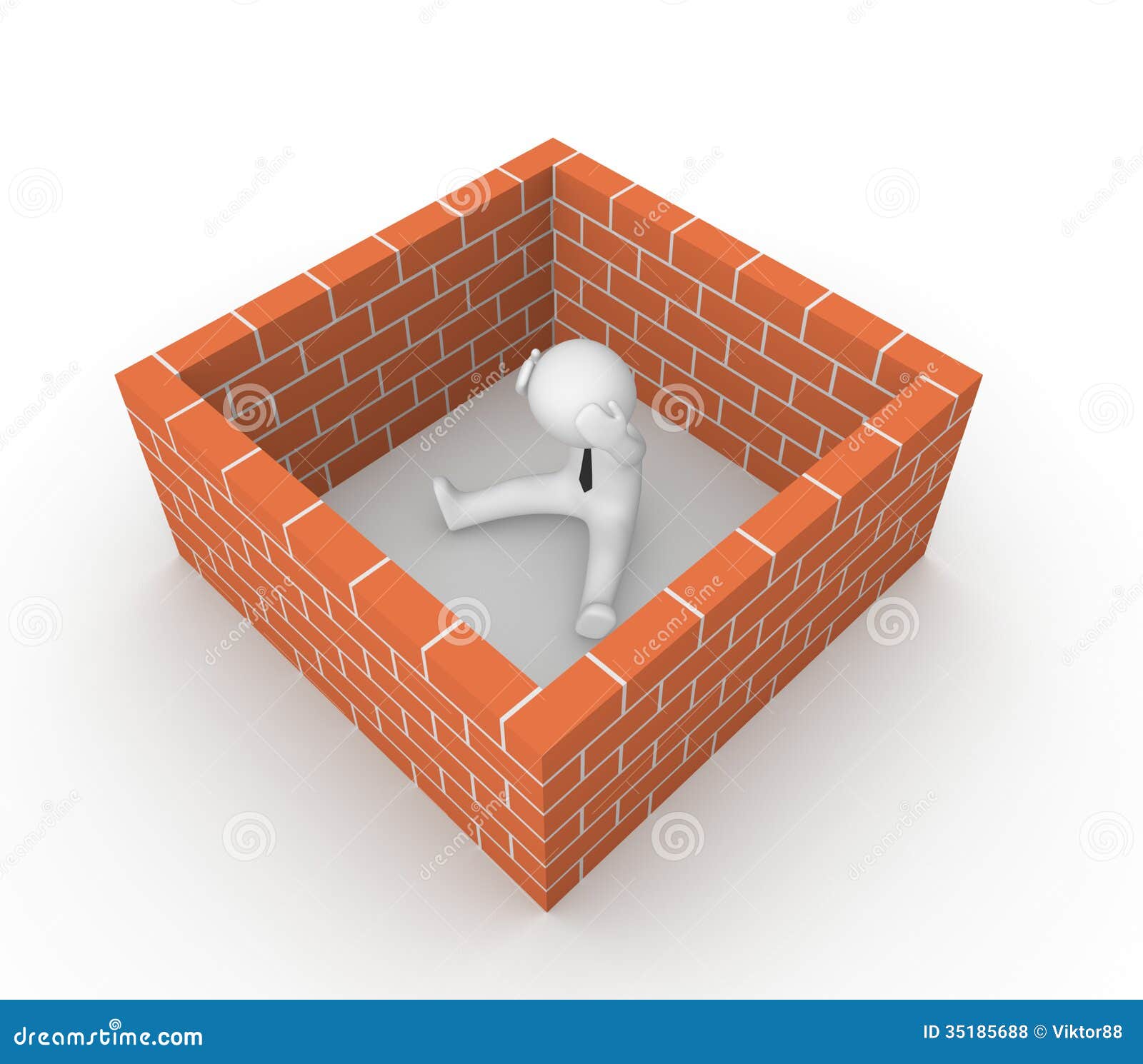 3d man surrounded by the brick wall