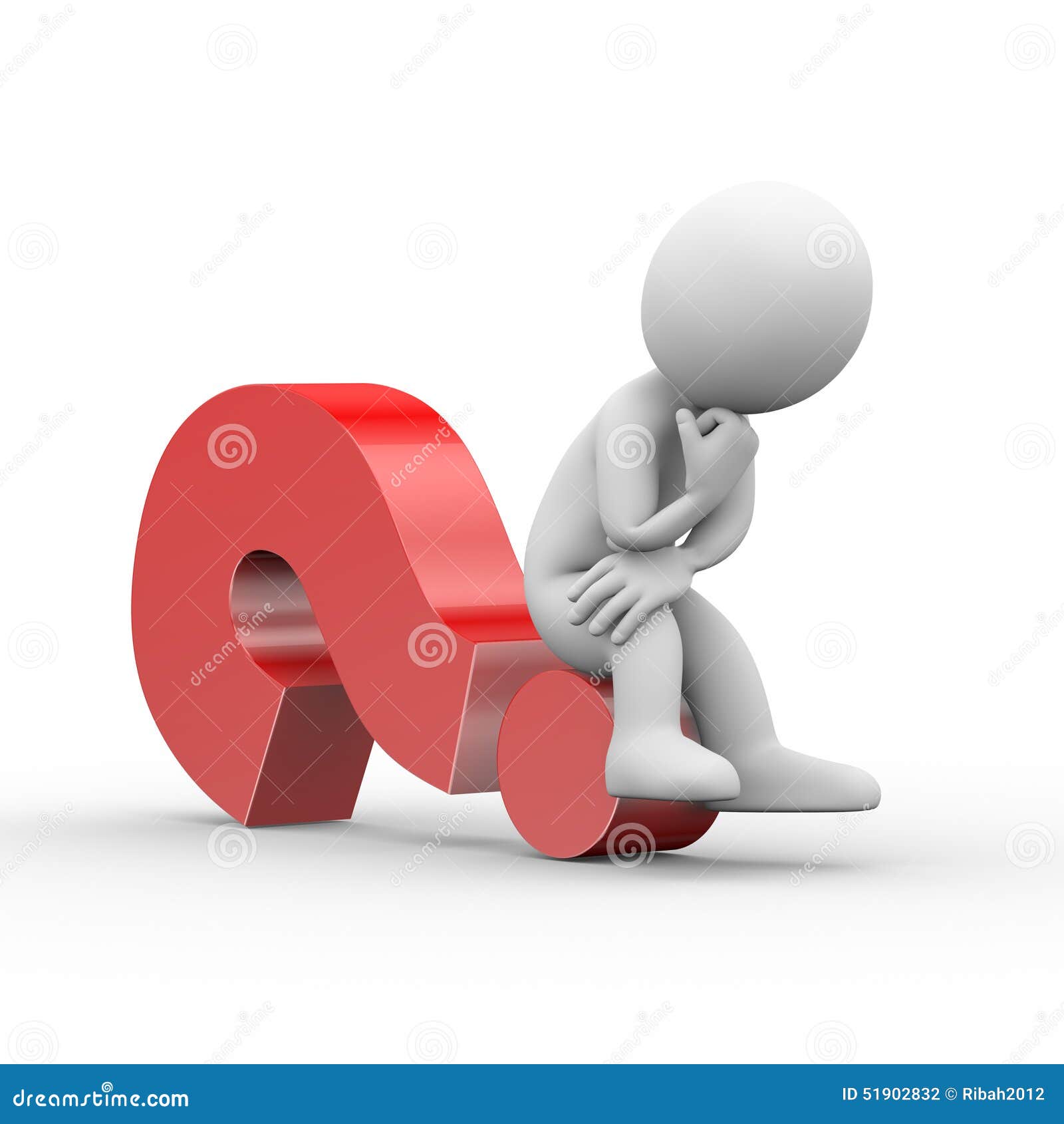 3d Man Thinker Sitting On Question Mark Stock Illustration