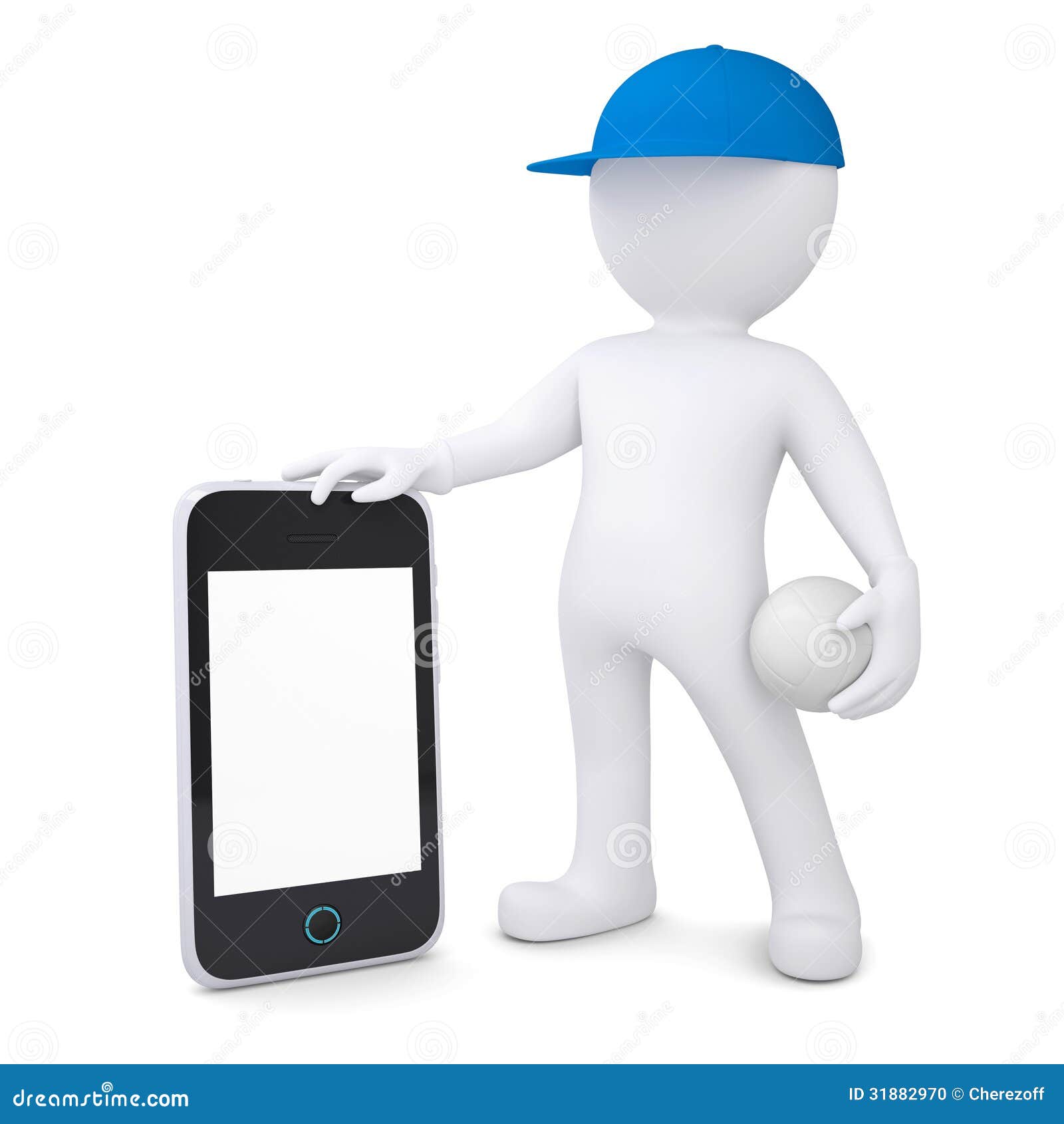 3d Man with Volleyball Ball Holding Smartphone Stock Illustration ...