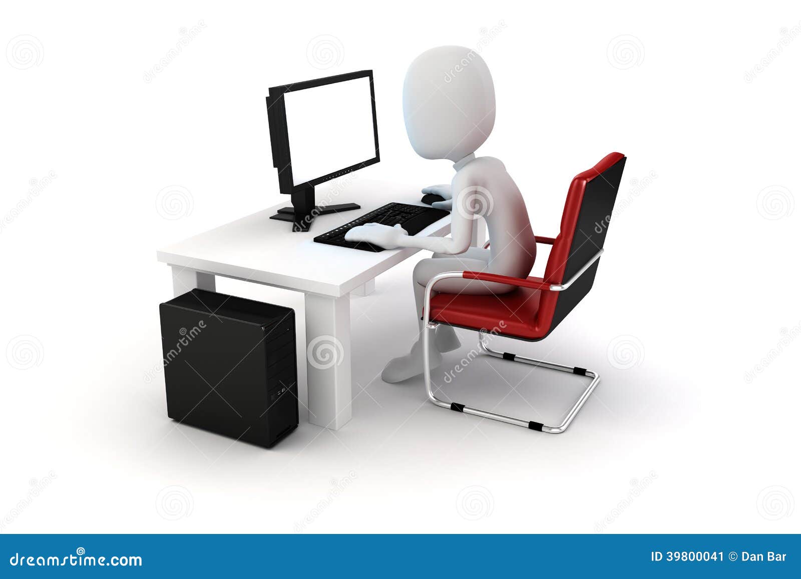 d man working computer white background 39800041