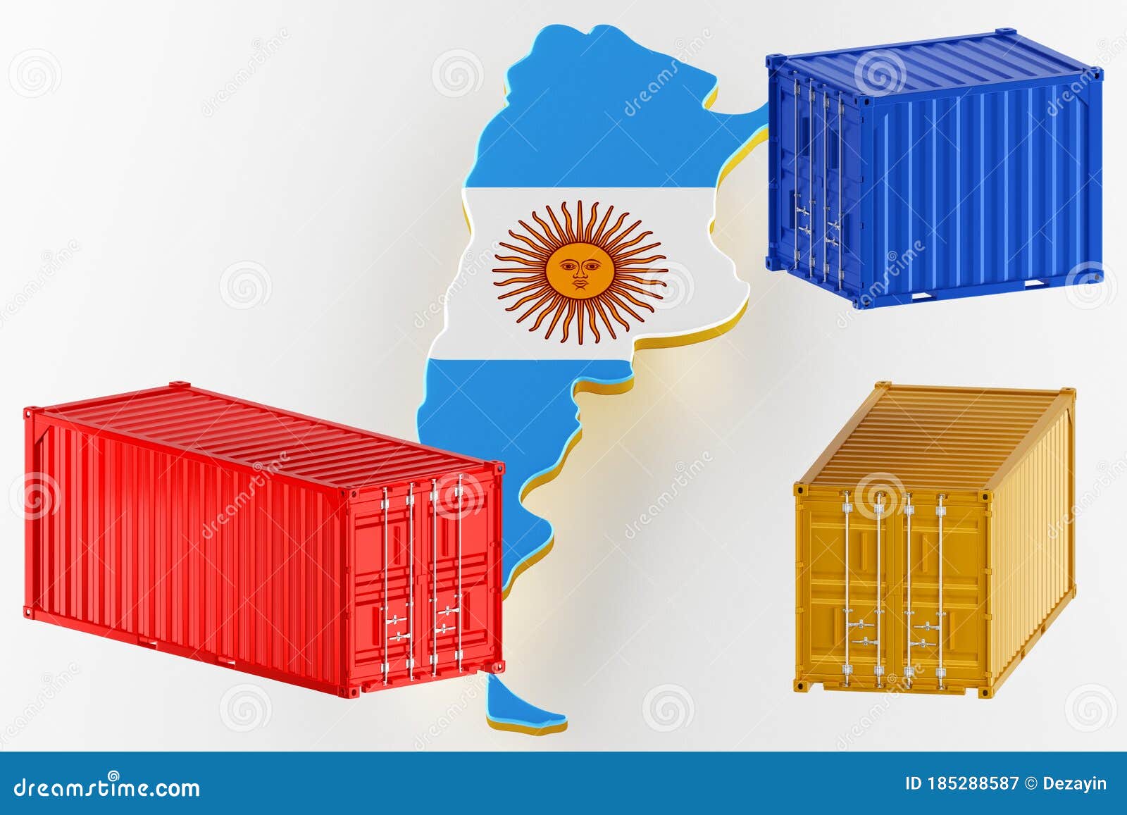 3d map of argentina. freight shipping in containers. 3d rendering