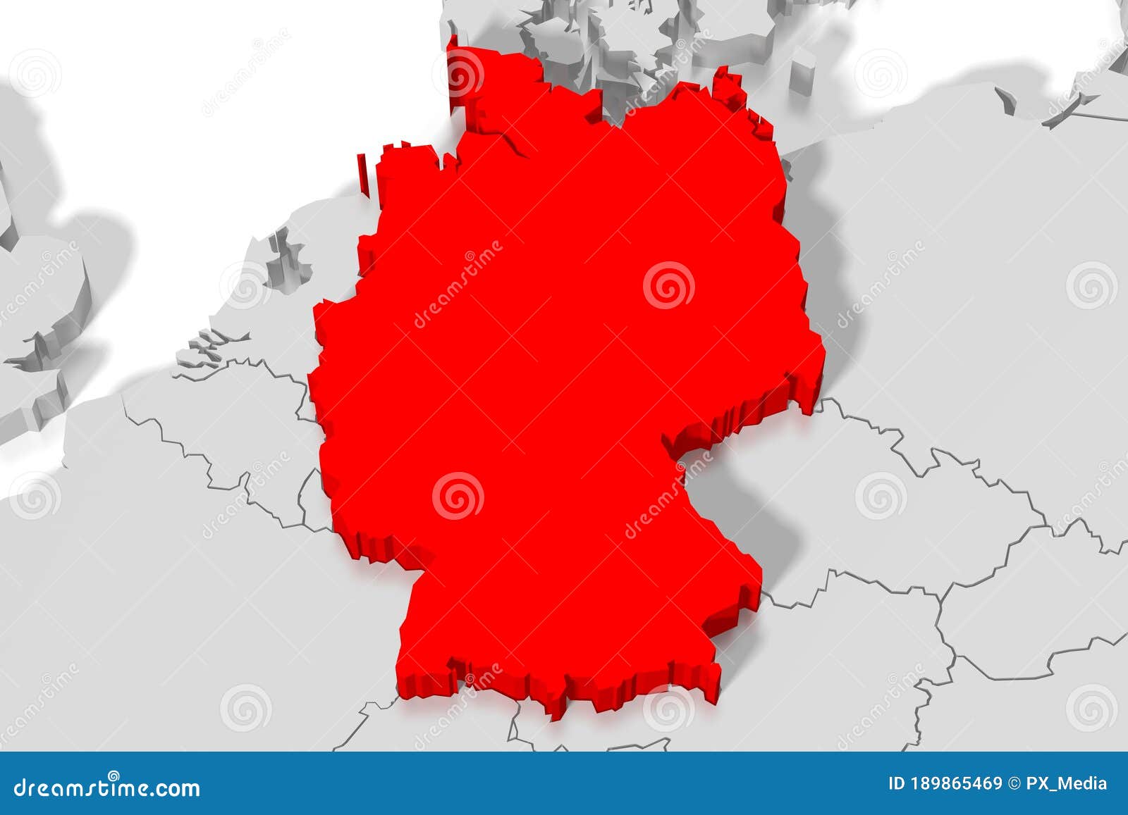 Germany Political Map, Red Country Shape, Borders Stock Illustration
