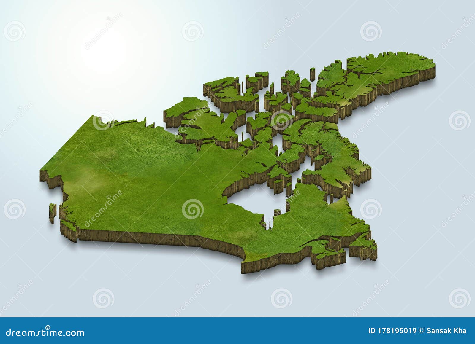 3d map green of canada on white background