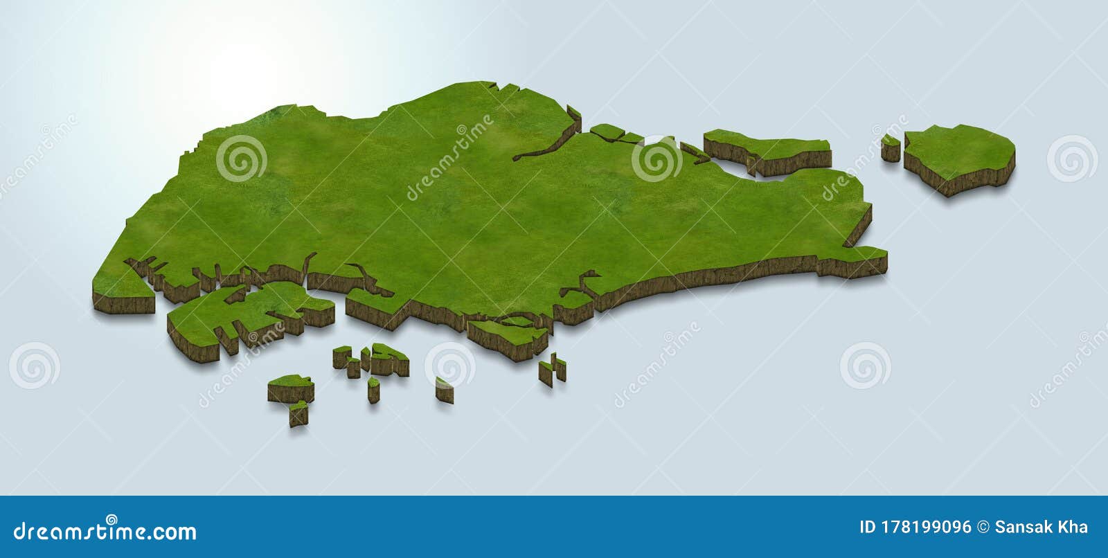 3d map green of singapore on white background