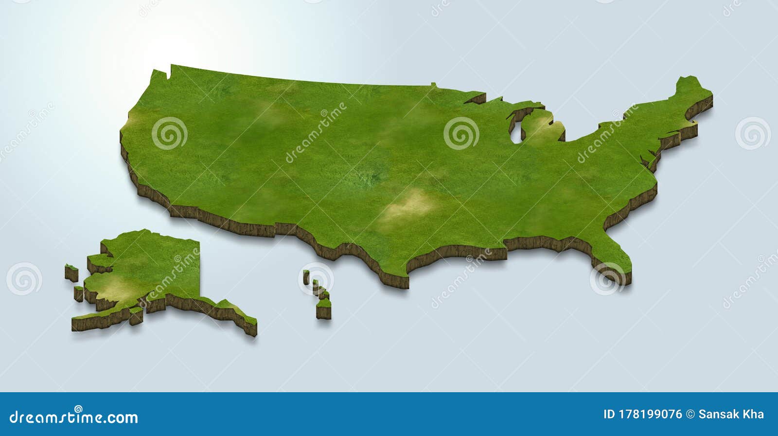 3d map green of usa on white background