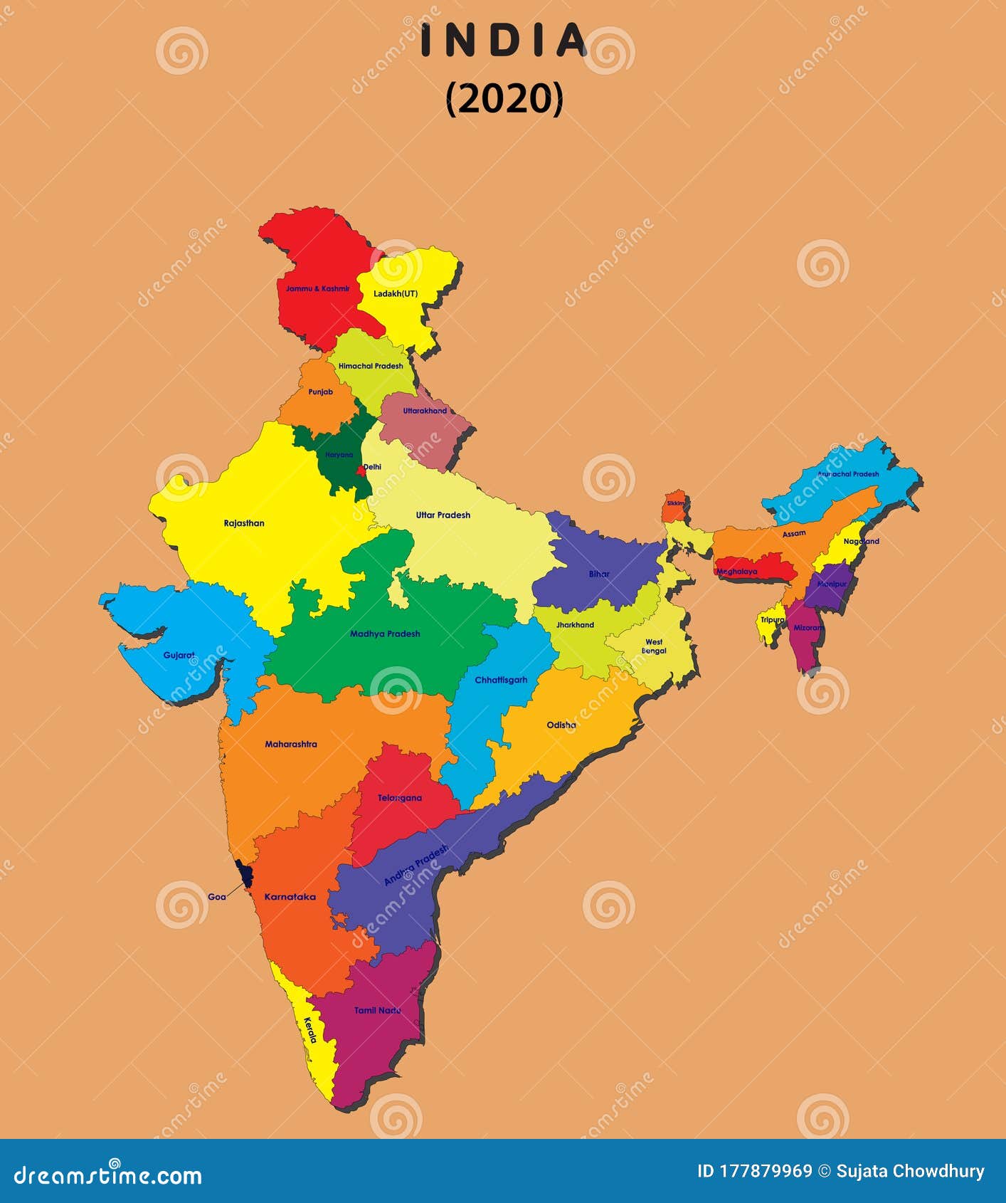 Updated Map Of India 2020 3D Map Of India. All New States Name In India With Different Colour. India  Map 2020 Stock Vector - Illustration Of Constitutional, Asia: 177879969