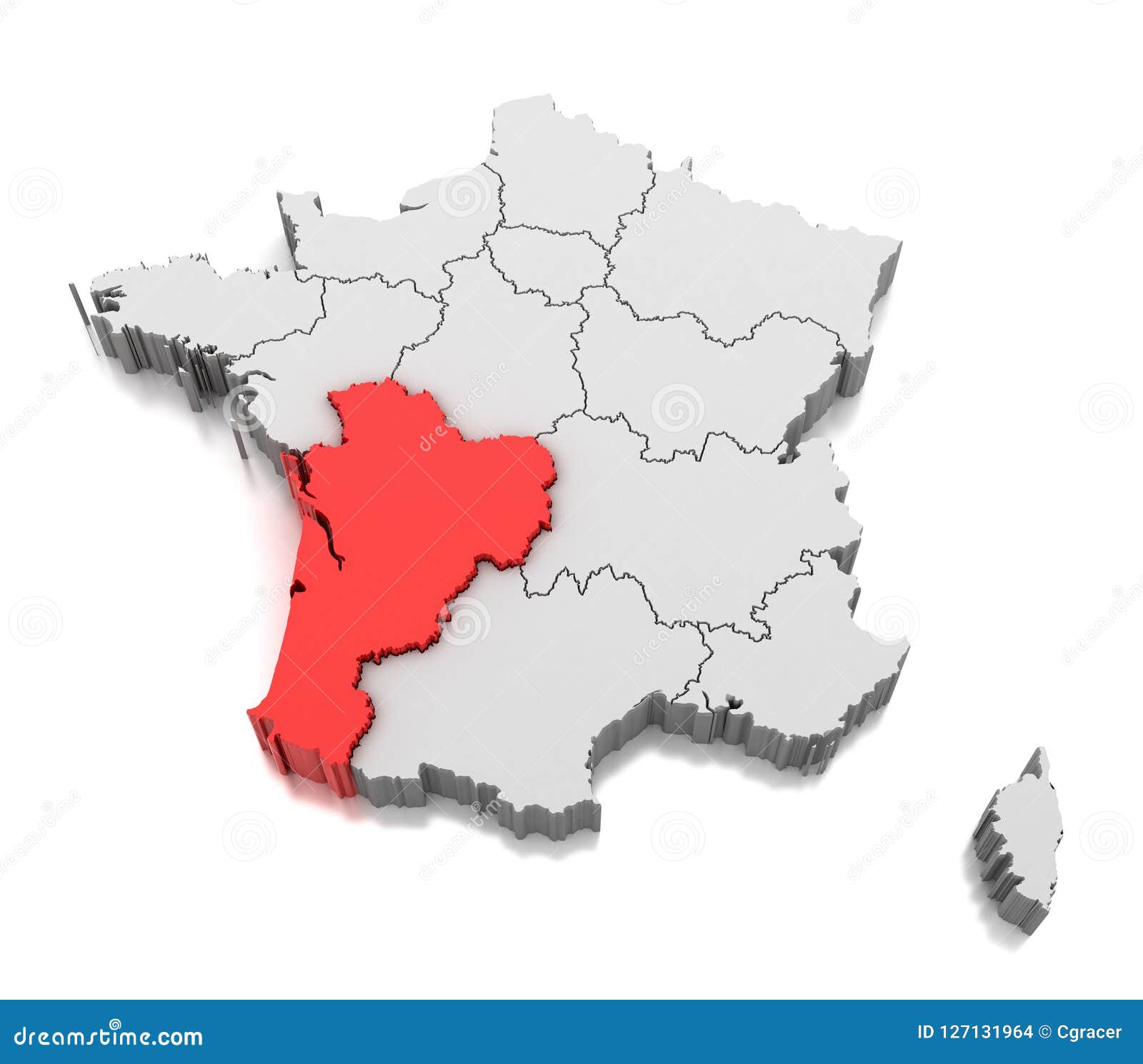 map of nouvelle-aquitaine region, france