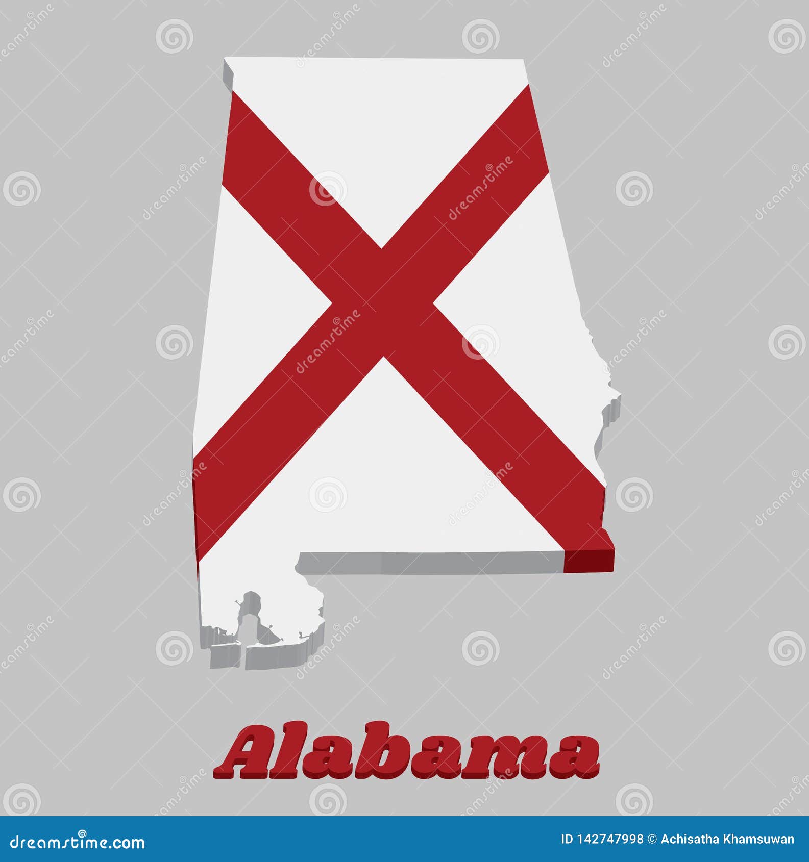 3d Map Outline And Flag Of Alabama The States Of America Red St
